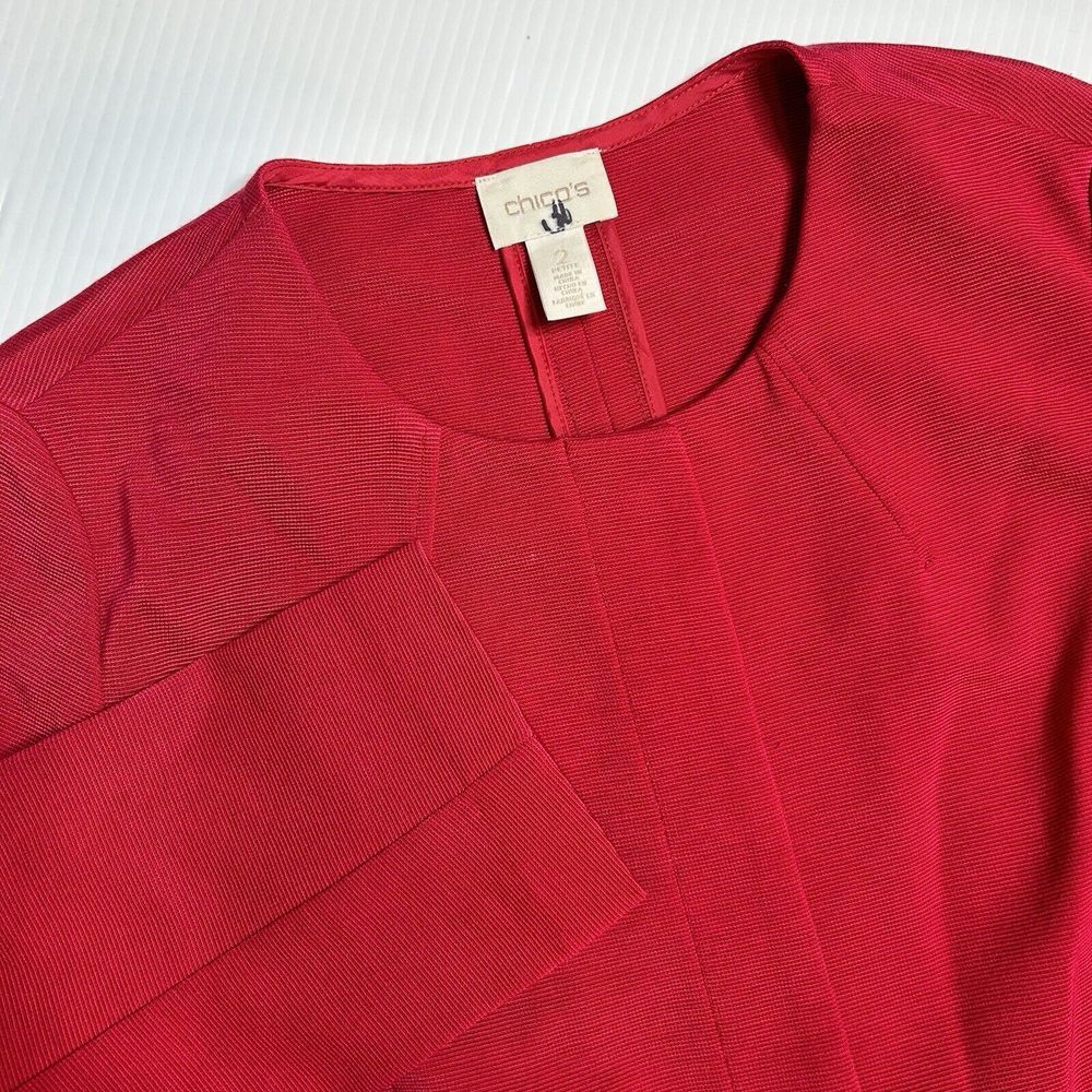 Chicos Womens Size 2 (Medium‎ or 12) Petite Red Snap Coat Pockets Jacket